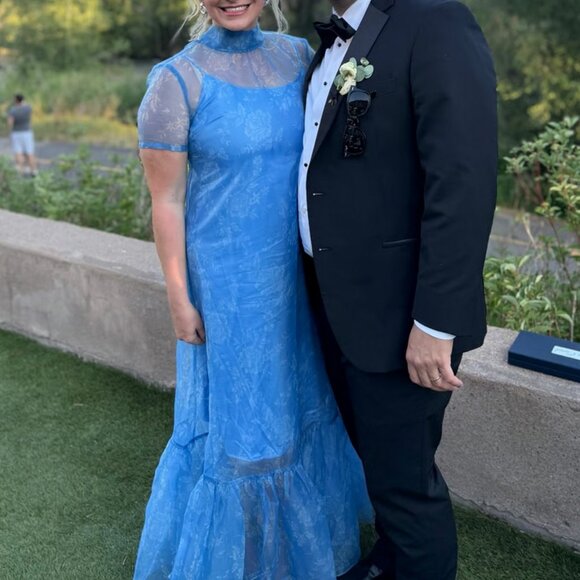 NWT STAUD Calluna Maxi Dress Gown Blue Rose Party Organza Cocktail XSmall - Picture 5 of 11